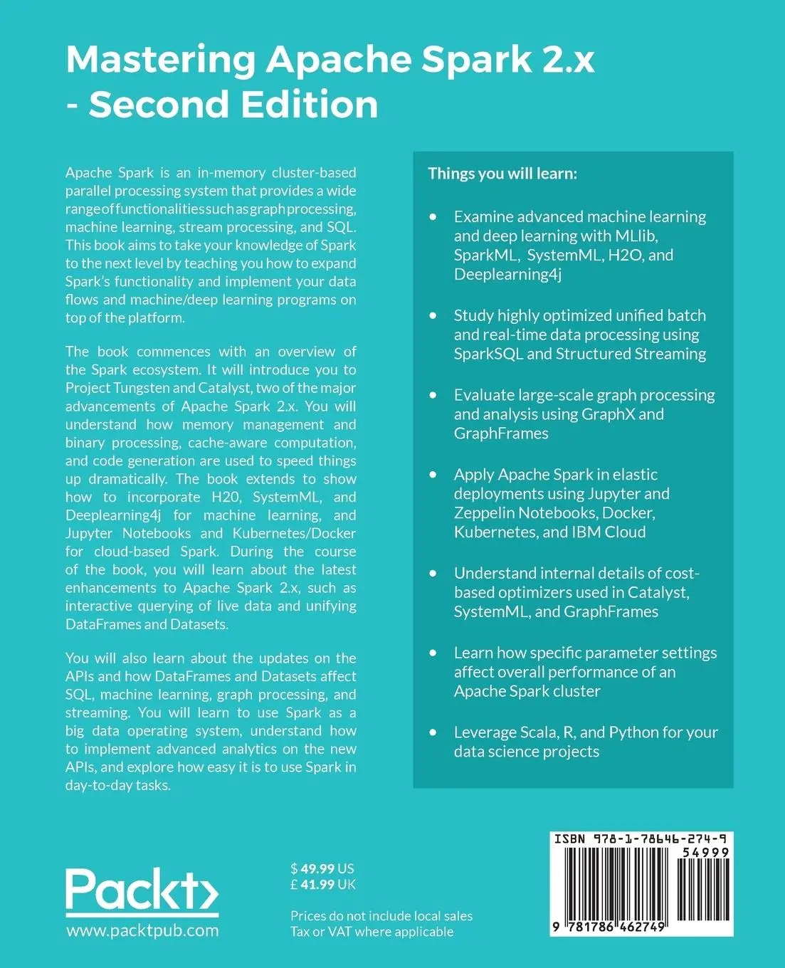 Rückseite: 9781786462749 | Mastering Apache Spark 2.x | Romeo Kienzler | Taschenbuch | Englisch