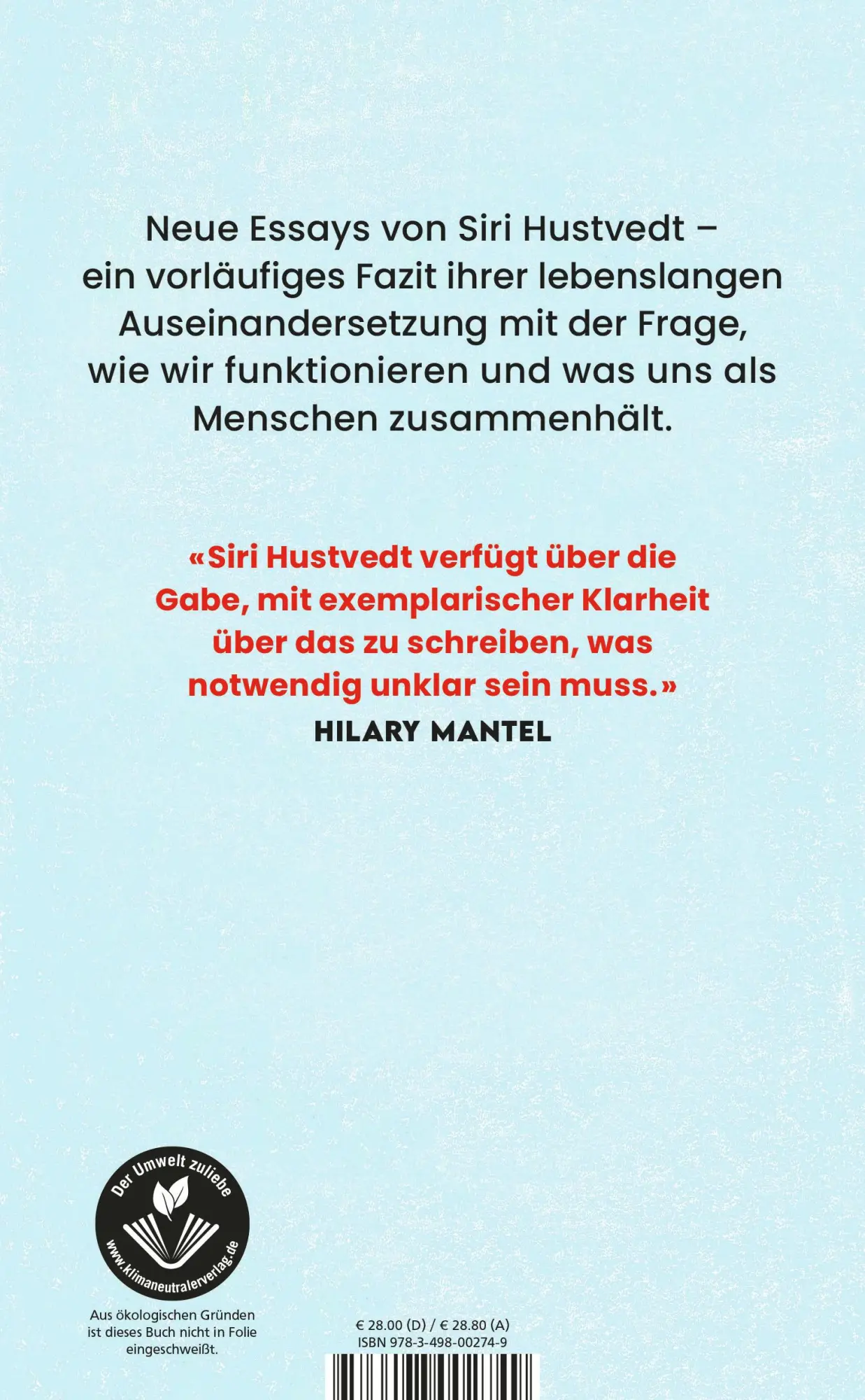 Rückseite: 9783498002749 | Mütter, Väter und Täter | Siri Hustvedt | Buch | 448 S. | Deutsch