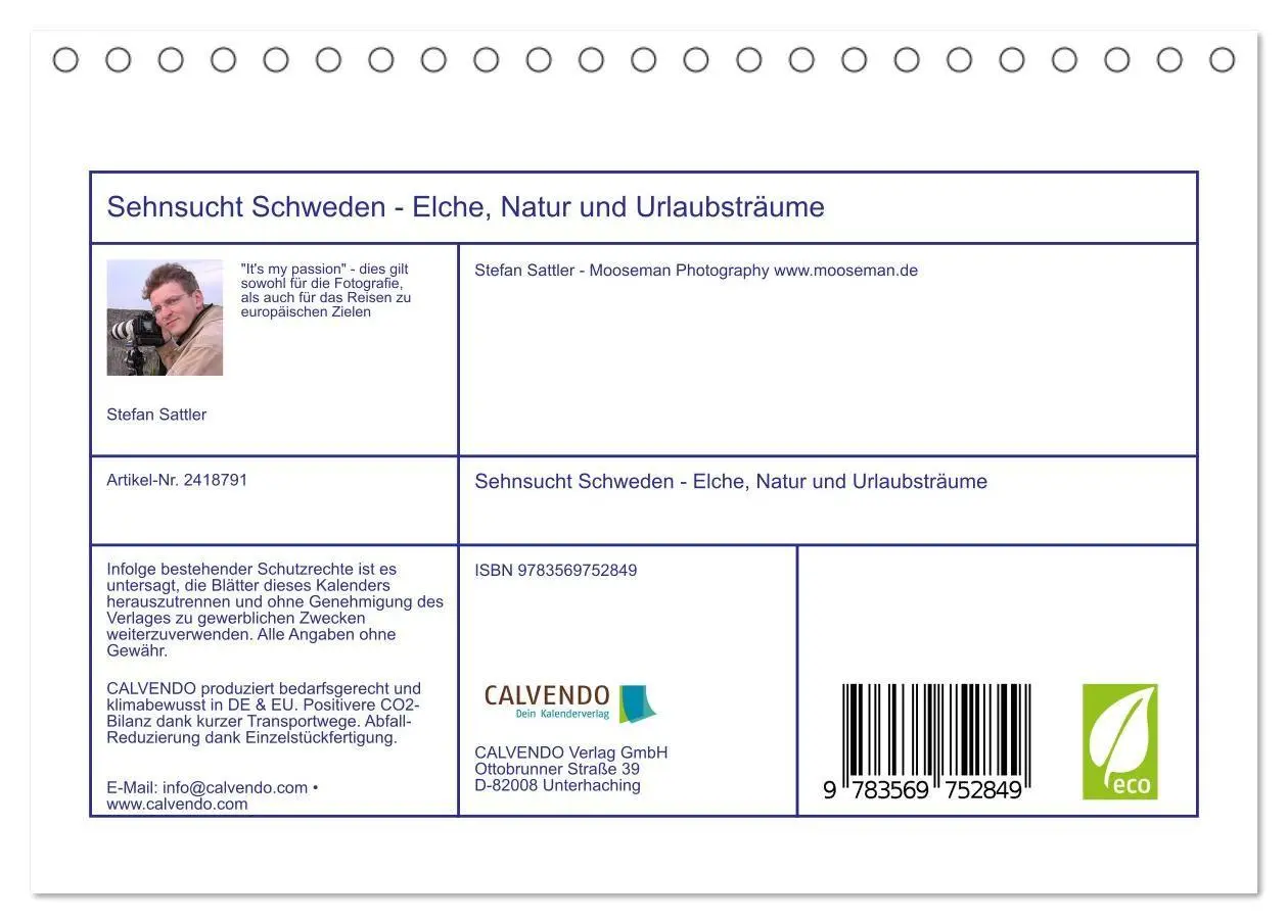 Bild: 9783569752849 | Sehnsucht Schweden - Elche, Natur und Urlaubsträume (Tischkalender...
