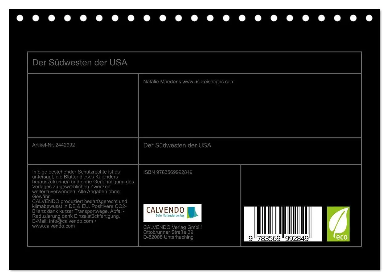 Bild: 9783569992849 | Der Südwesten der USA (Tischkalender 2027 DIN A5 quer), CALVENDO...