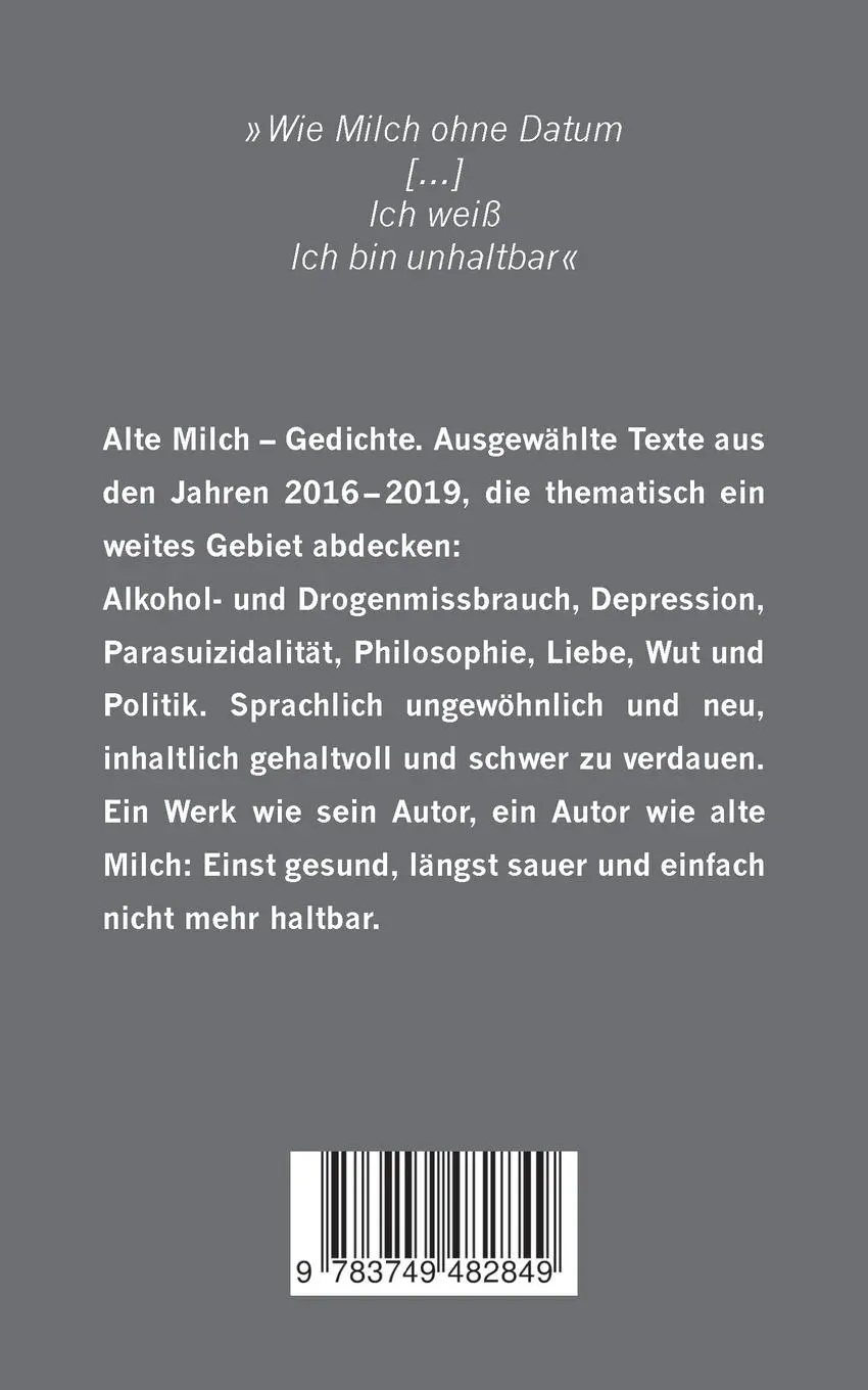 Rückseite: 9783749482849 | Alte Milch | Gedichte | Matthias Thurau | Taschenbuch | 104 S. | 2019
