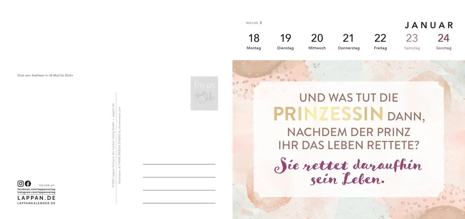 Bild: 9783830322849 | Romance-Postkartenkalender 2027 - I'm on your side | Lappan Verlag
