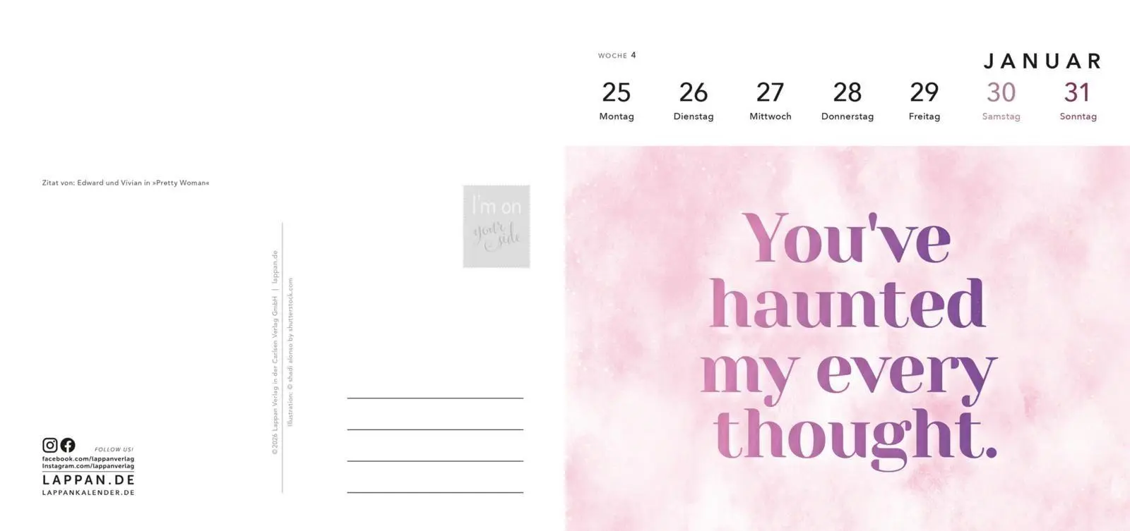 Bild: 9783830322849 | Romance-Postkartenkalender 2027 - I'm on your side | Lappan Verlag