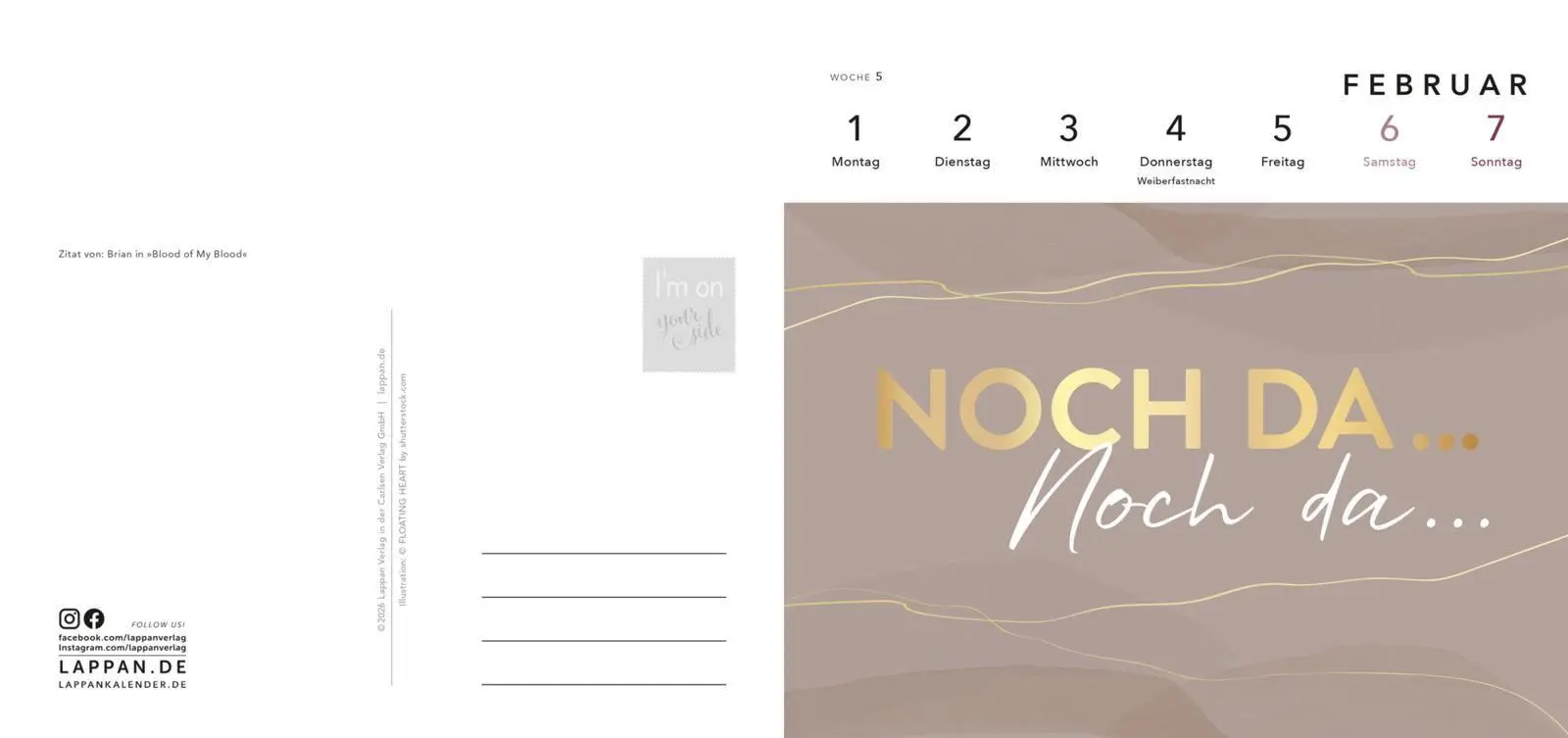 Bild: 9783830322849 | Romance-Postkartenkalender 2027 - I'm on your side | Lappan Verlag