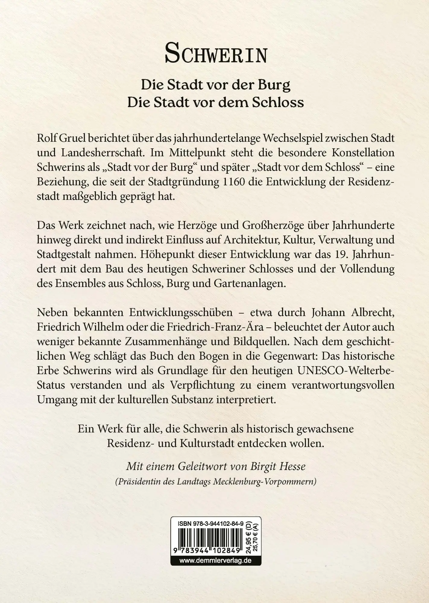 Rückseite: 9783944102849 | Schwerin | Der Weg vom Fischerdorf zur Welterbe-Stadt | Rolf Gruel