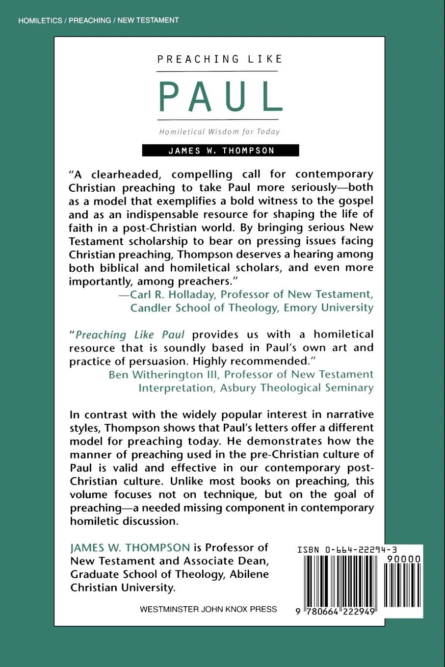 Rückseite: 9780664222949 | Preaching Like Paul | Homiletical Wisdom for Today | James W. Thompson
