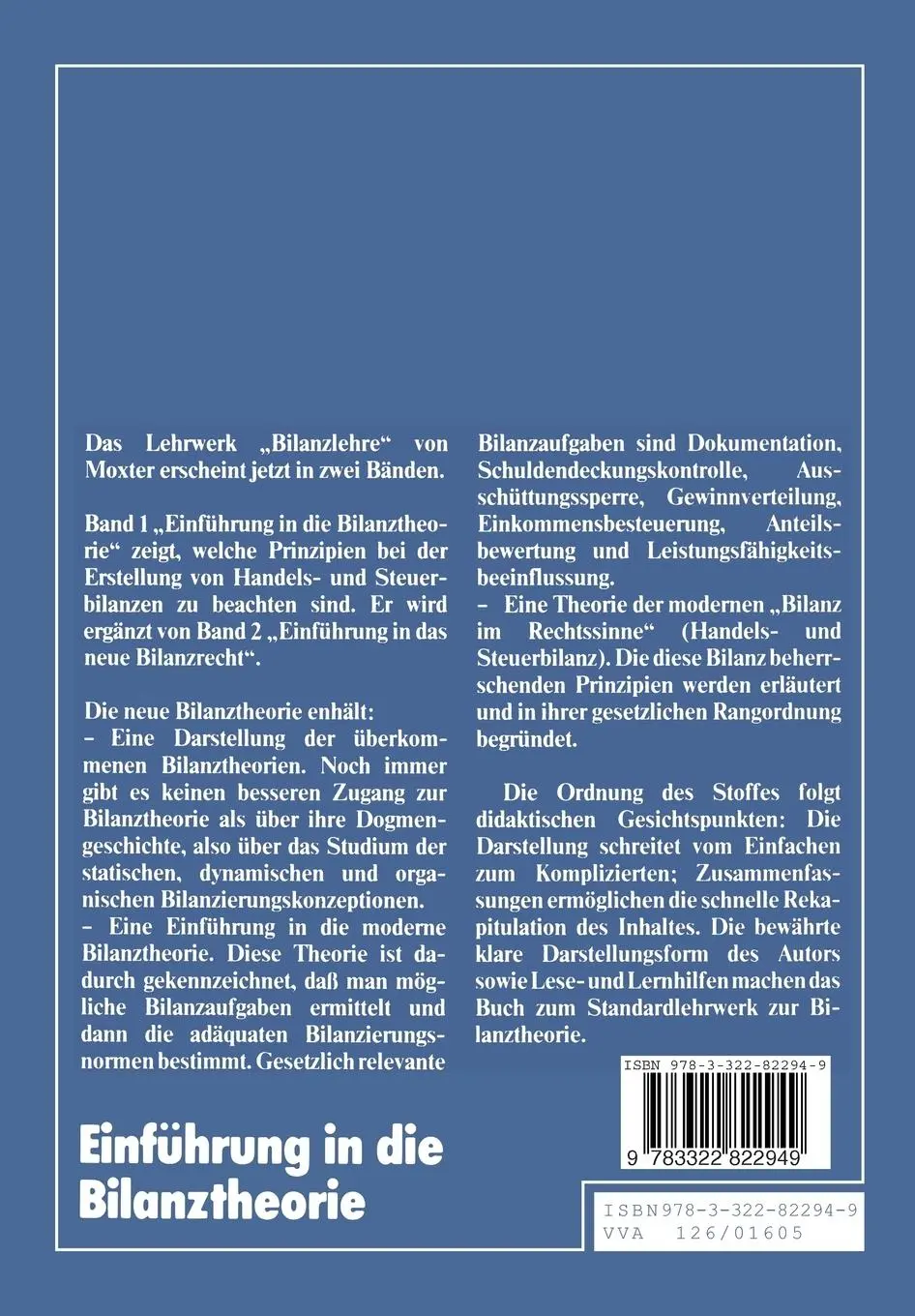 Rückseite: 9783322822949 | Bilanzlehre | Band I: Einführung in die Bilanztheorie | Adolf Moxter