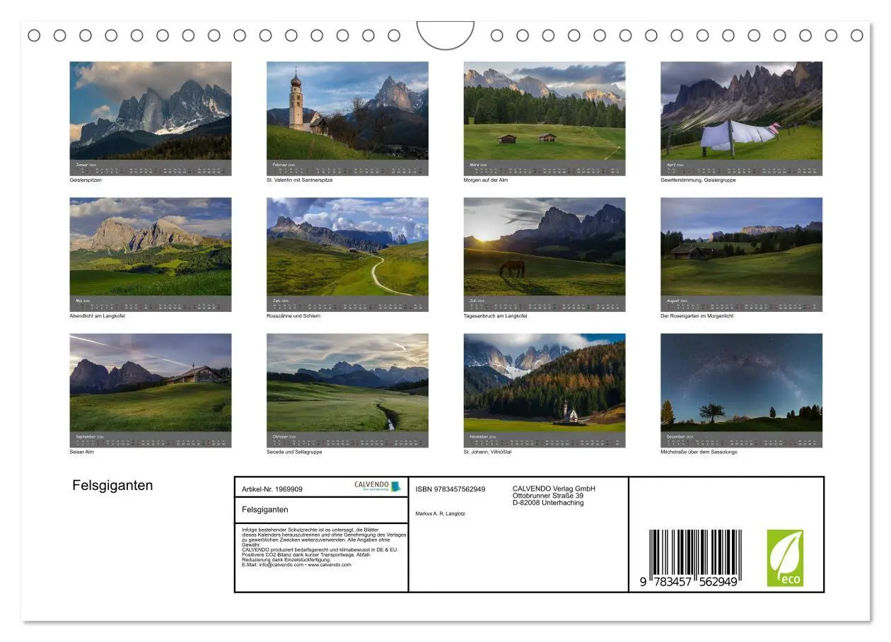 Bild: 9783457562949 | Felsgiganten (Wandkalender 2026 DIN A4 quer), CALVENDO Monatskalender