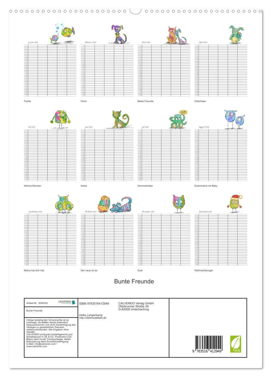 Bild: 9783516412949 | Bunte Freunde (hochwertiger Premium Wandkalender 2026 DIN A2 hoch),...