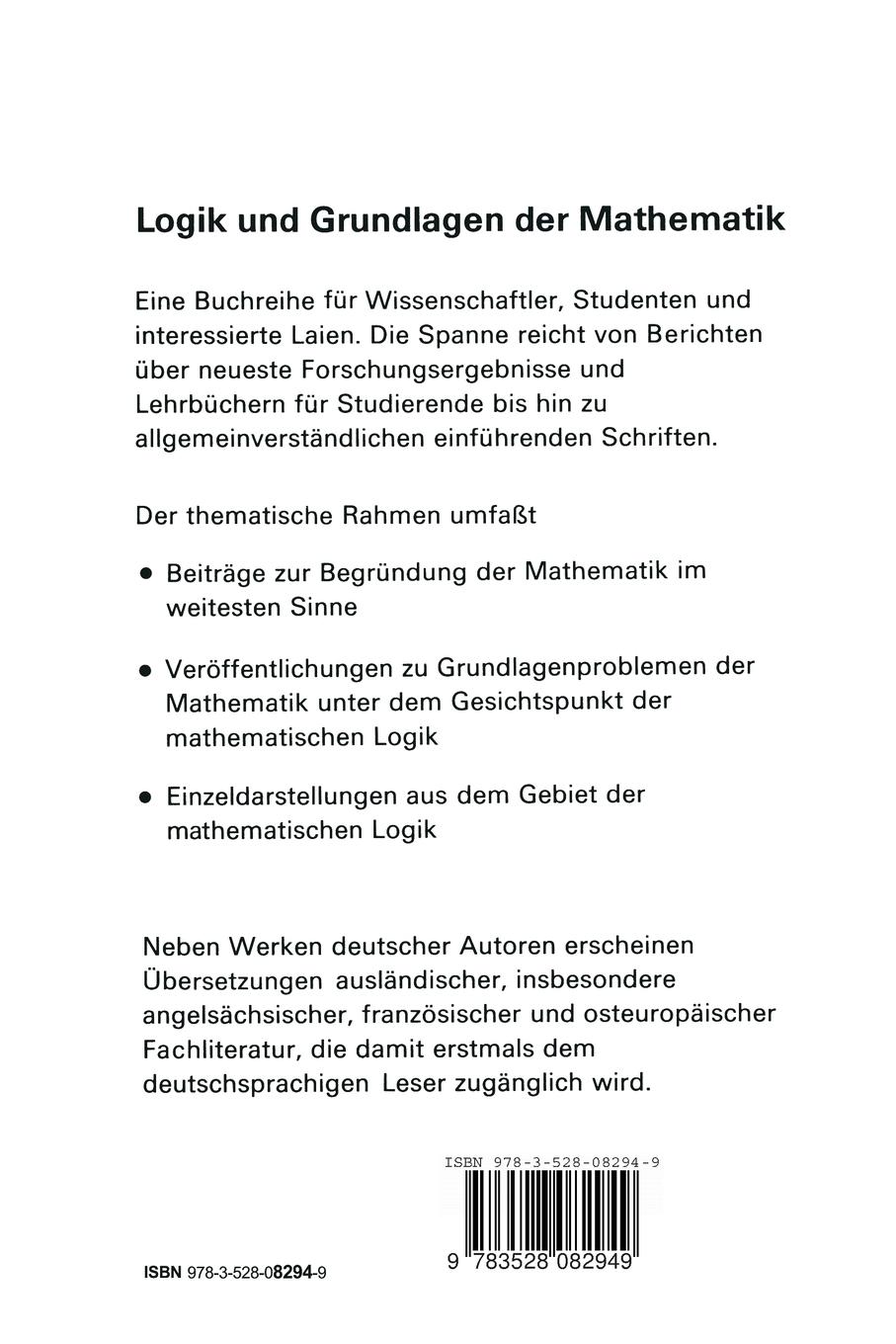 Rückseite: 9783528082949 | Mengenlehre und ihre Logik | Willard van Orman Quine | Taschenbuch