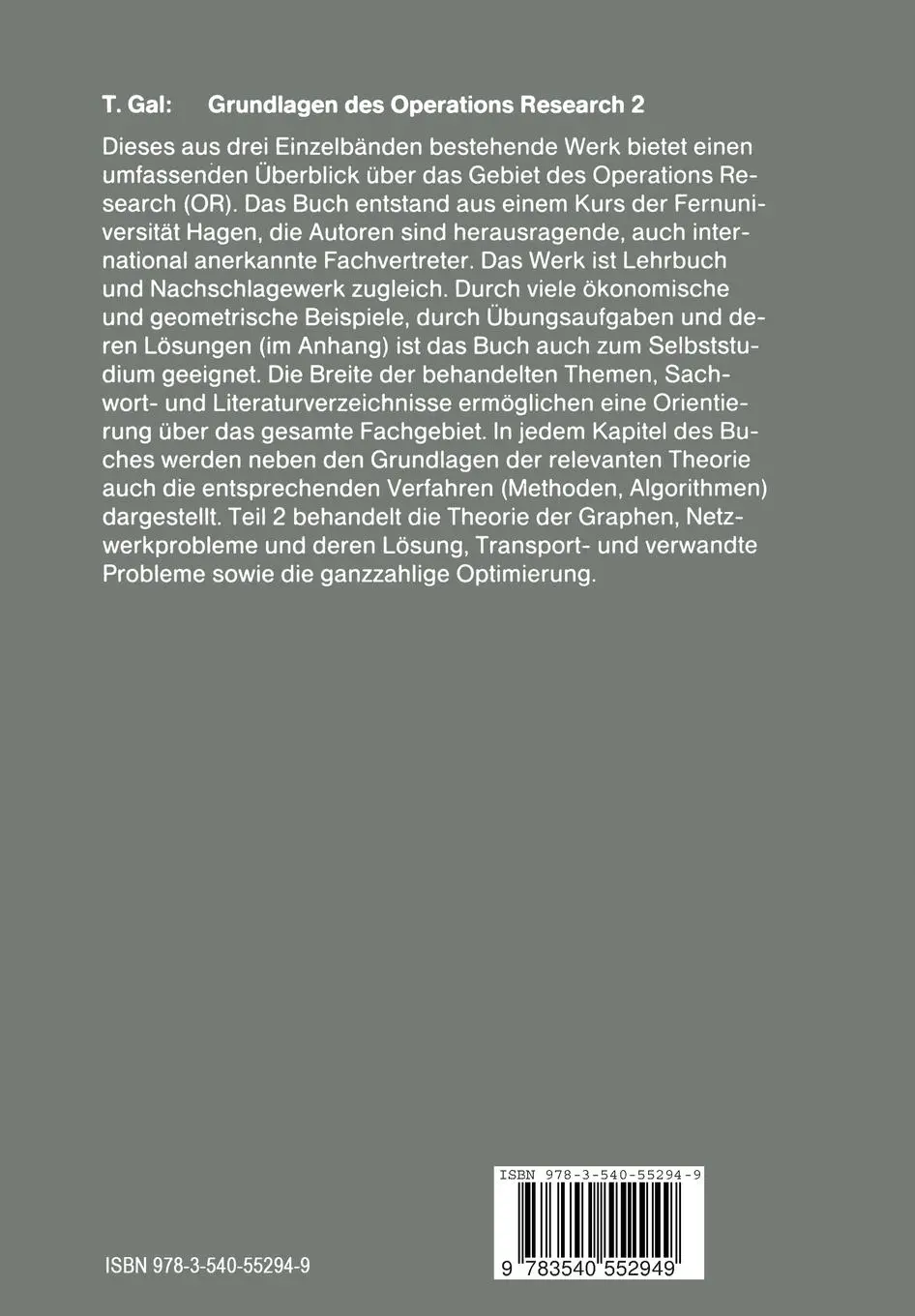 Rückseite: 9783540552949 | Grundlagen des Operations Research | Tomas Gal | Taschenbuch | xii