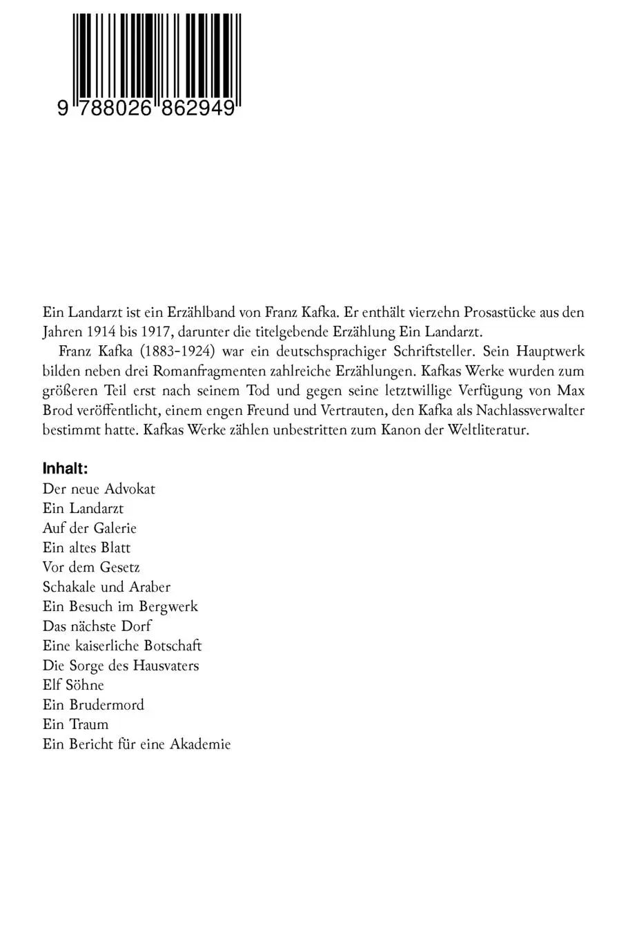 Rückseite: 9788026862949 | Ein Landarzt - Kleine Erzählungen | Franz Kafka | Taschenbuch | 2017