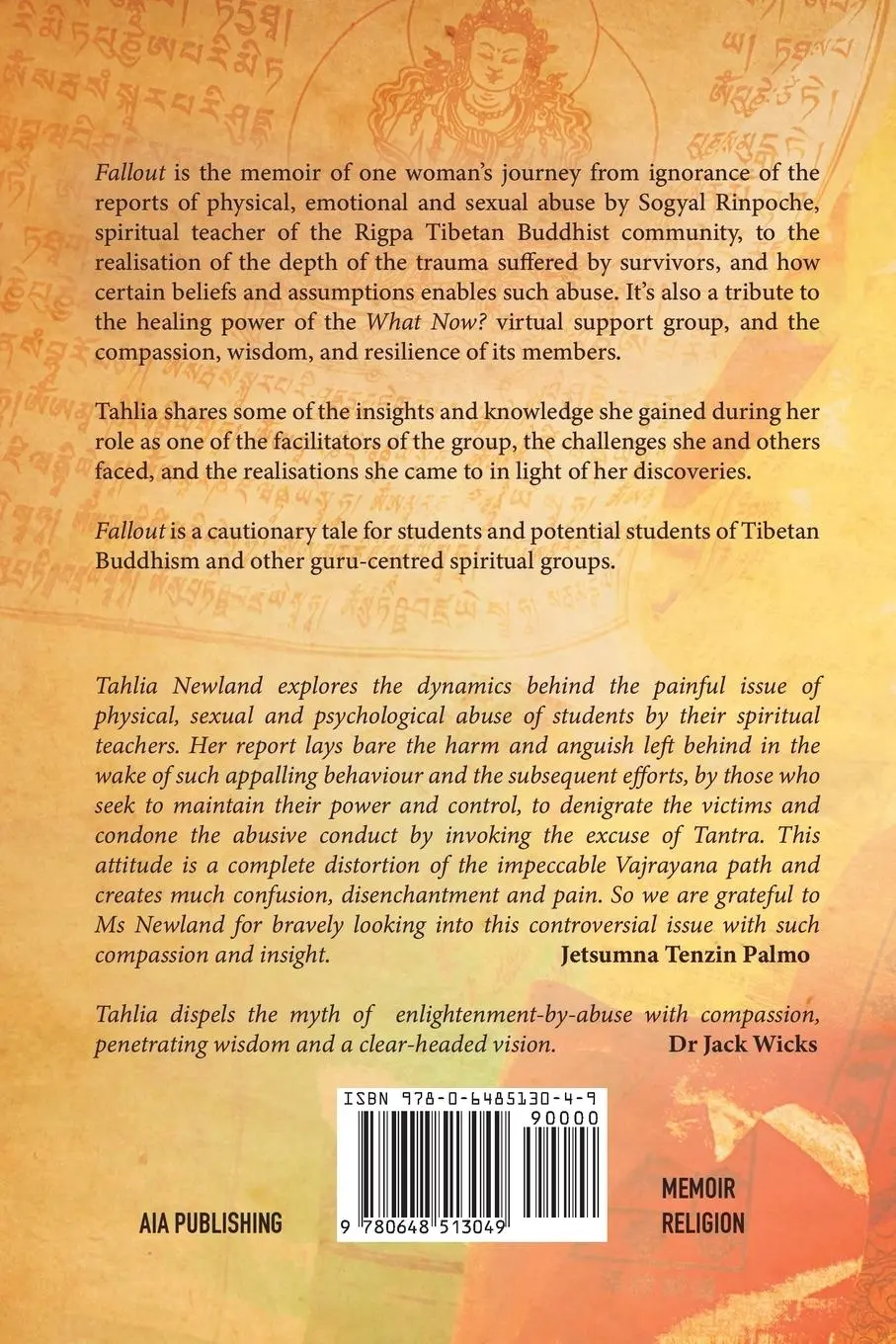 Rückseite: 9780648513049 | Fallout | Recovering from Abuse in Tibetan Buddhism | Tahlia Newland