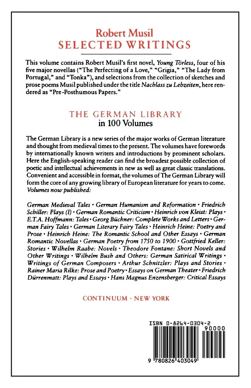 Rückseite: 9780826403049 | Selected Writings | Robert Musil (u. a.) | Taschenbuch | Englisch