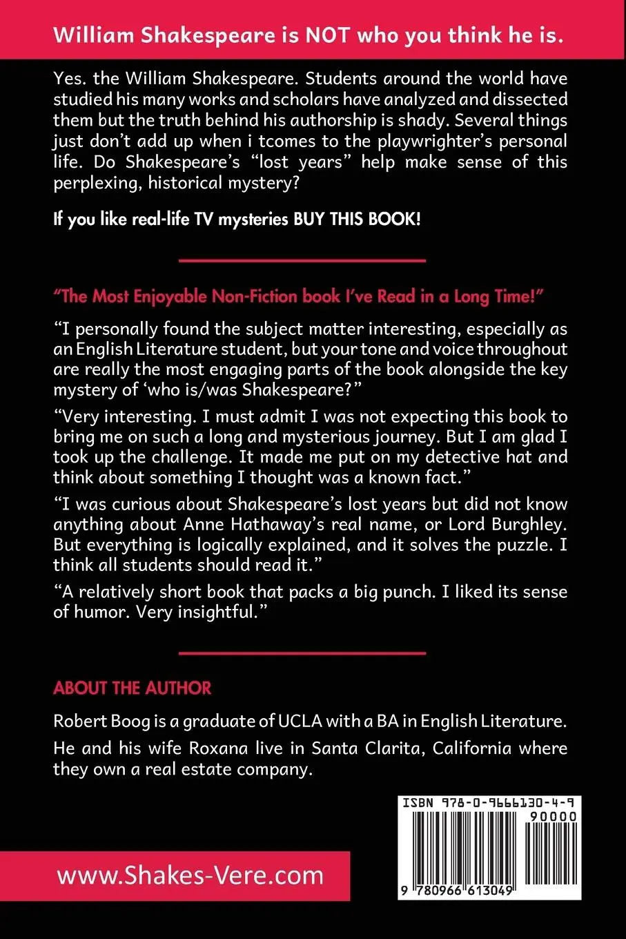 Rückseite: 9780966613049 | The Real-Life Mystery of Shakespeare's Lost Years | Robert Boog | Buch