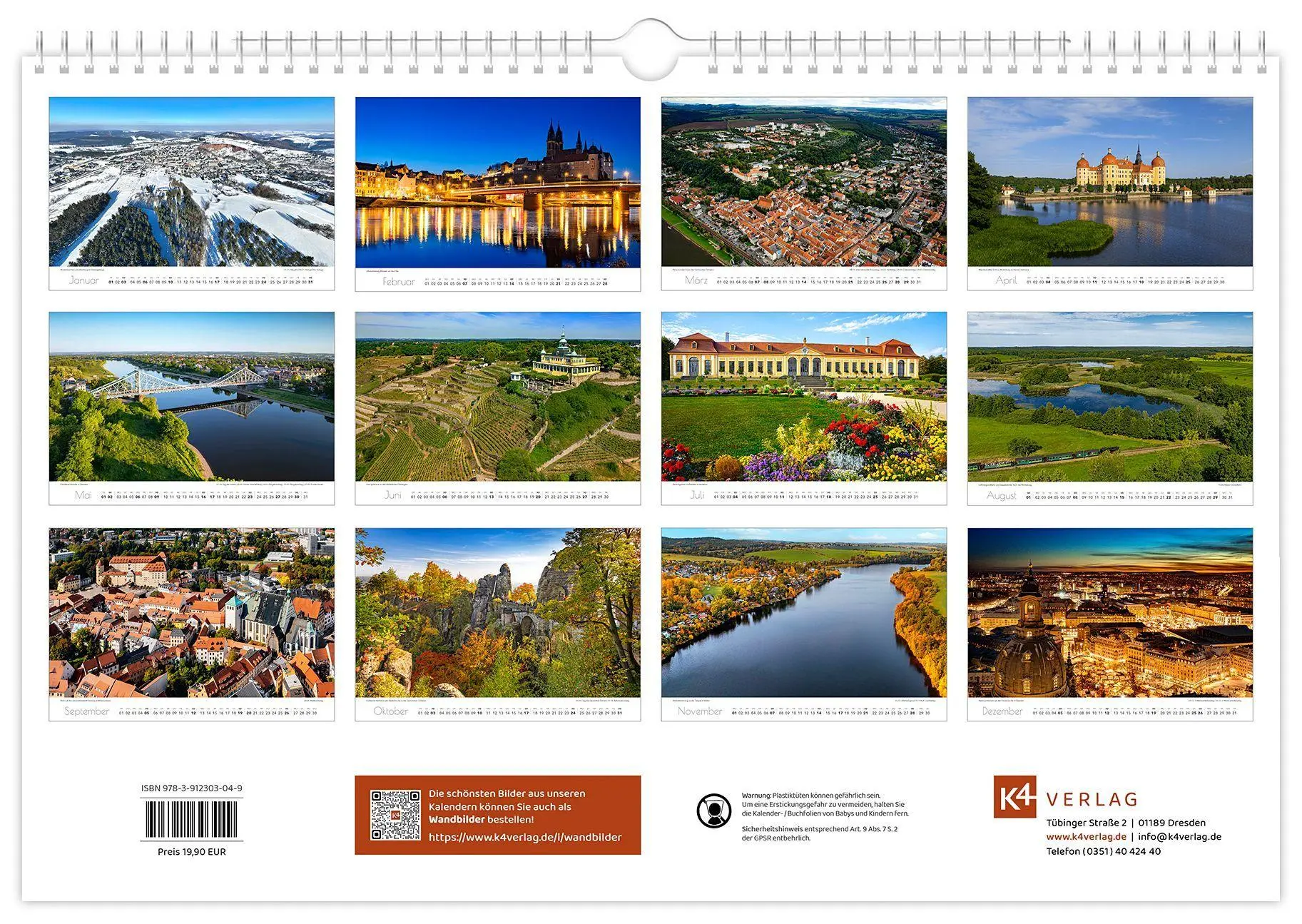 Bild: 9783912303049 | Kalender Dresden und Umgebung 2027 | 45 x 30 cm weißes Kalendarium
