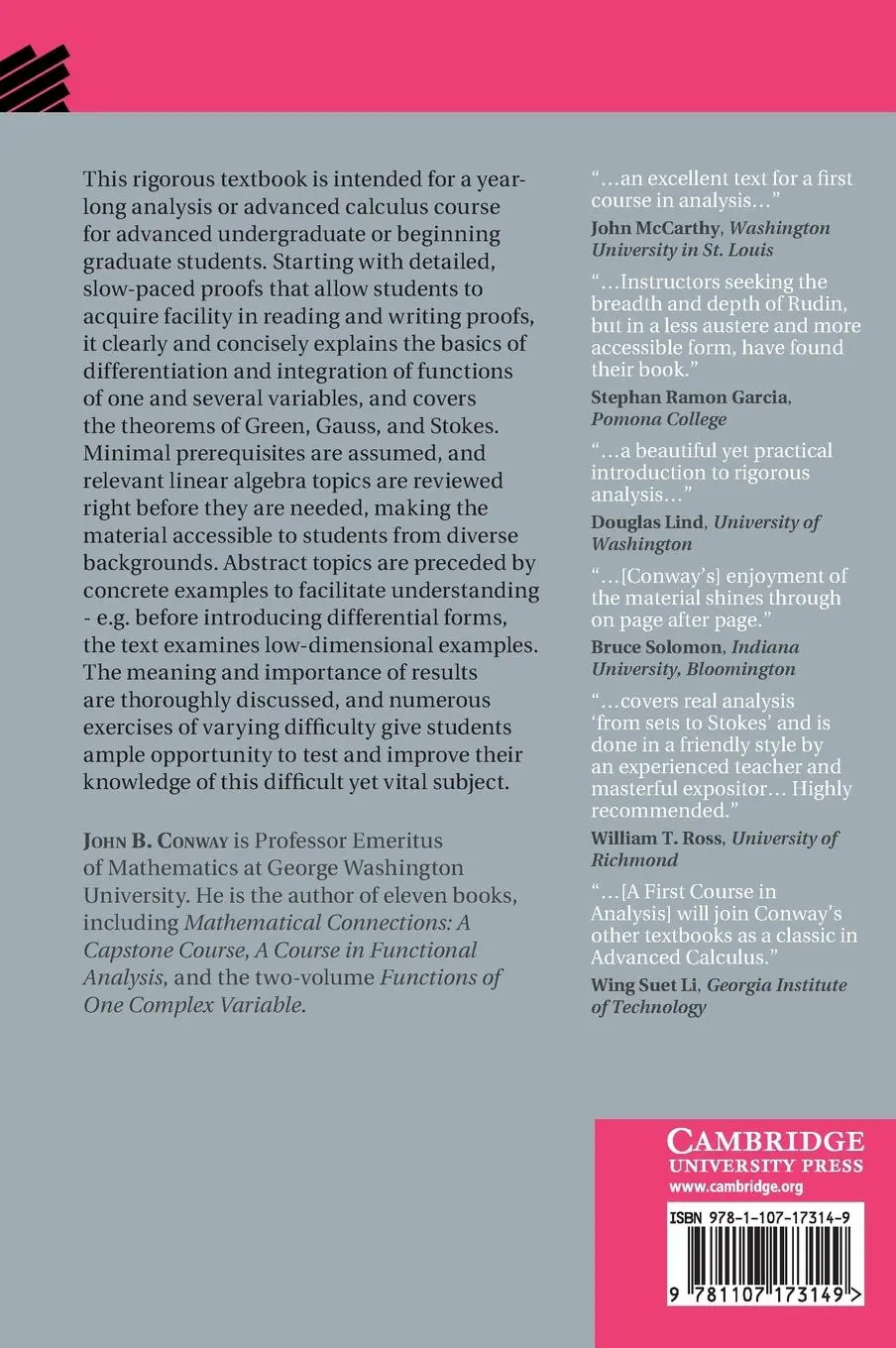 Rückseite: 9781107173149 | A First Course in Analysis | John B. Conway | Buch | Englisch | 2017