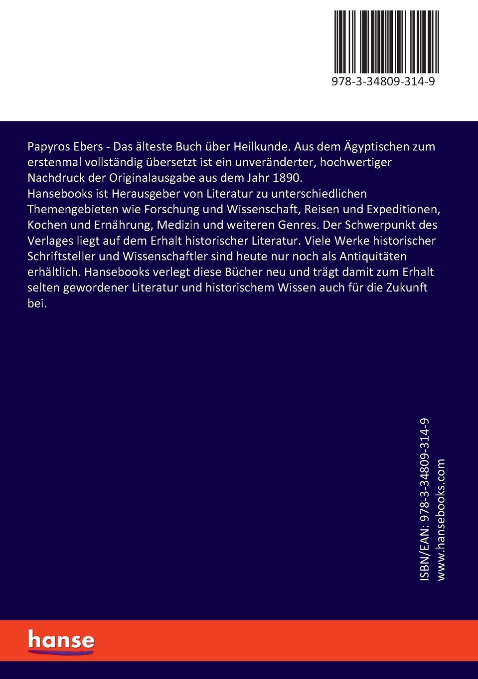 Rückseite: 9783348093149 | Papyros Ebers | Heinrich Joachim | Taschenbuch | Paperback | 240 S.