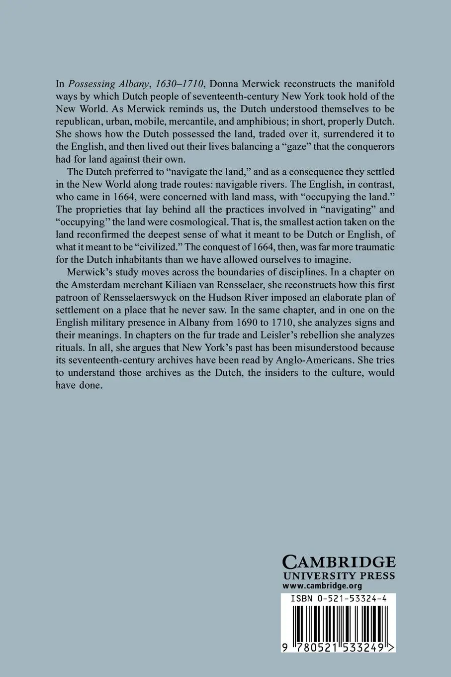 Rückseite: 9780521533249 | Possessing Albany, 1630 1710 | The Dutch and English Experiences