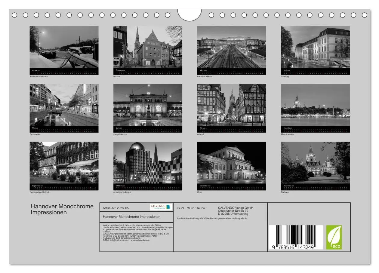 Bild: 9783516143249 | Hannover Monochrome Impressionen (Wandkalender 2026 DIN A4 quer),...