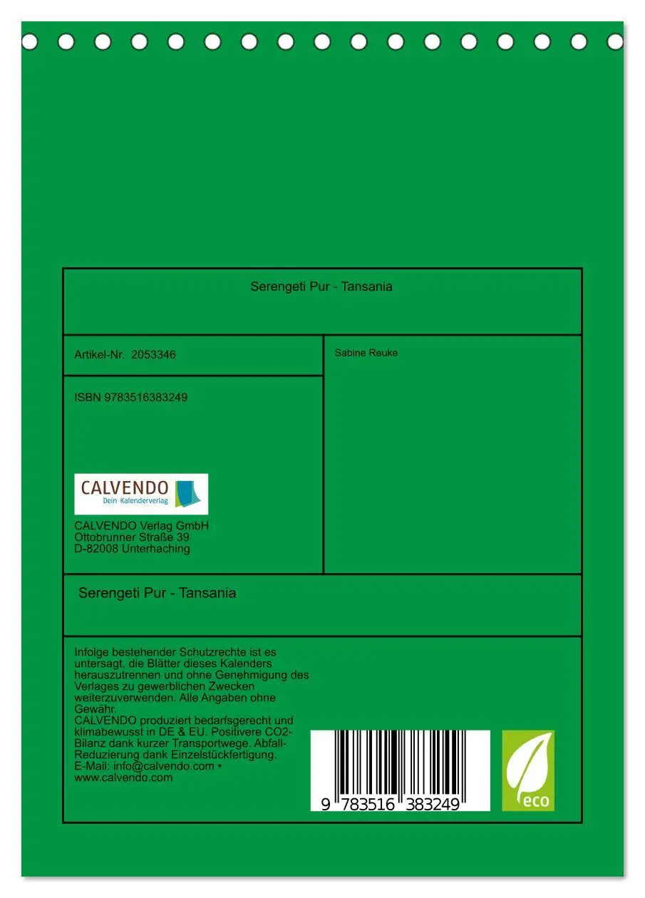 Bild: 9783516383249 | Serengeti Pur - Tansania (Tischkalender 2026 DIN A5 hoch), CALVENDO...