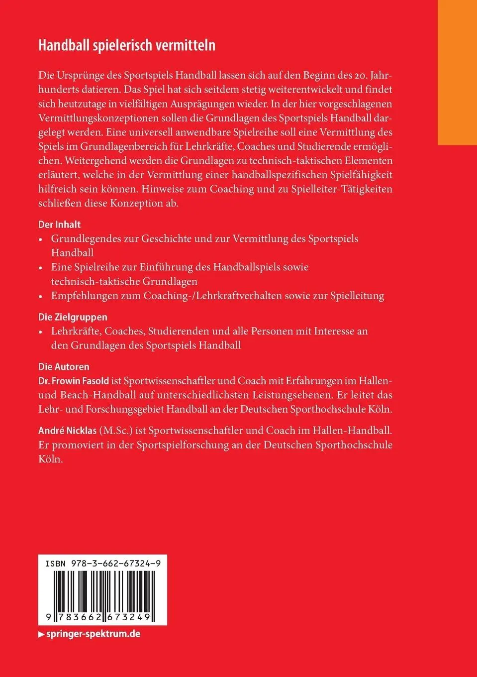 Rückseite: 9783662673249 | Handball spielerisch vermitteln | André Nicklas (u. a.) | Taschenbuch