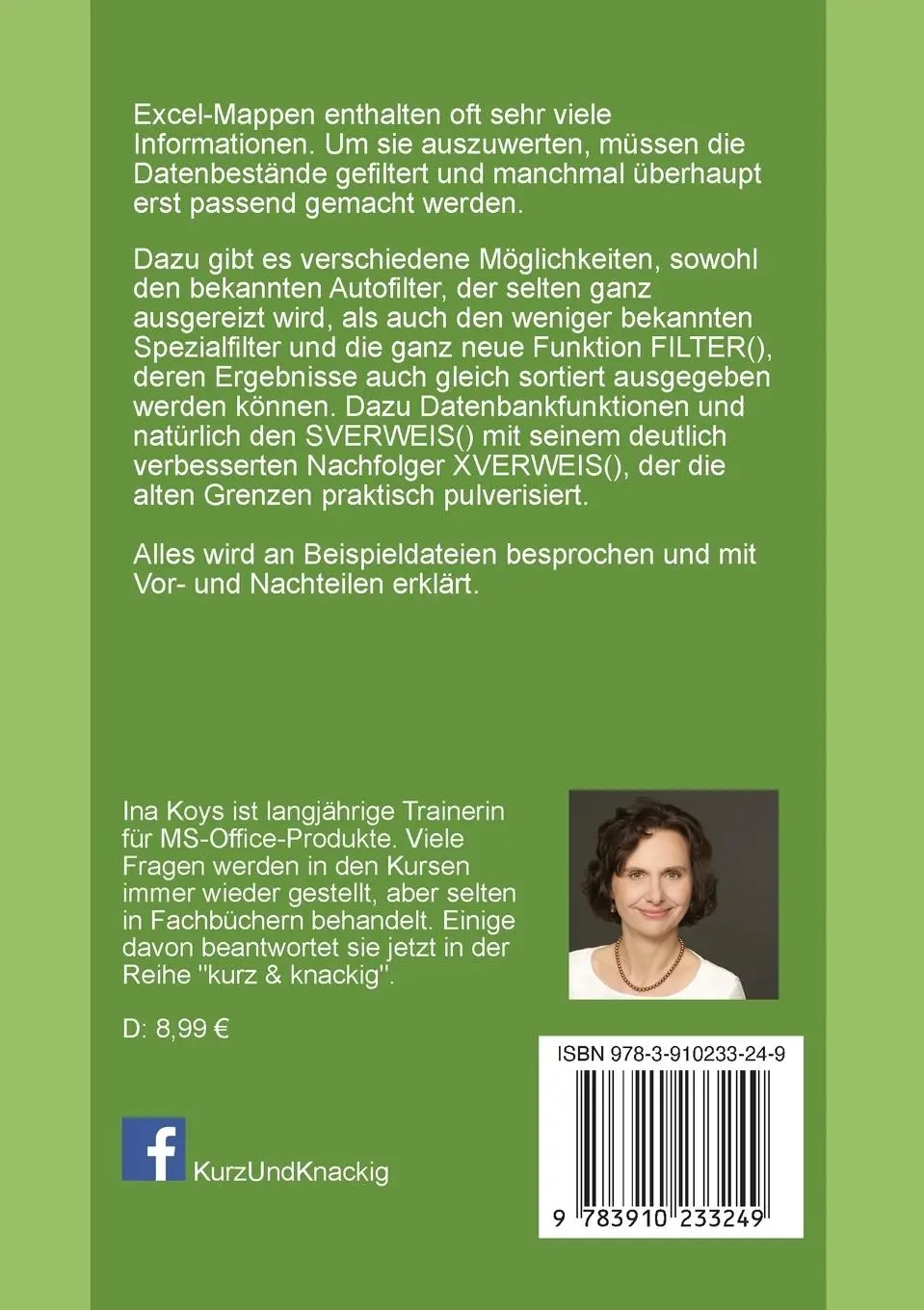 Rückseite: 9783910233249 | Finden, Auswählen und Zuordnen | in Excel | Koys Ina | Taschenbuch