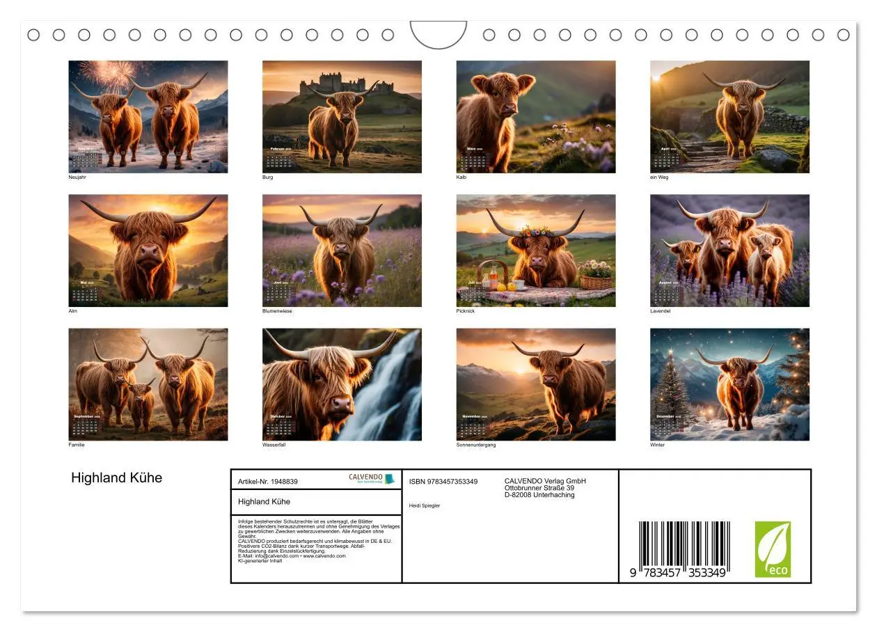 Bild: 9783457353349 | Highland Kühe (Wandkalender 2026 DIN A4 quer), CALVENDO Monatskalender