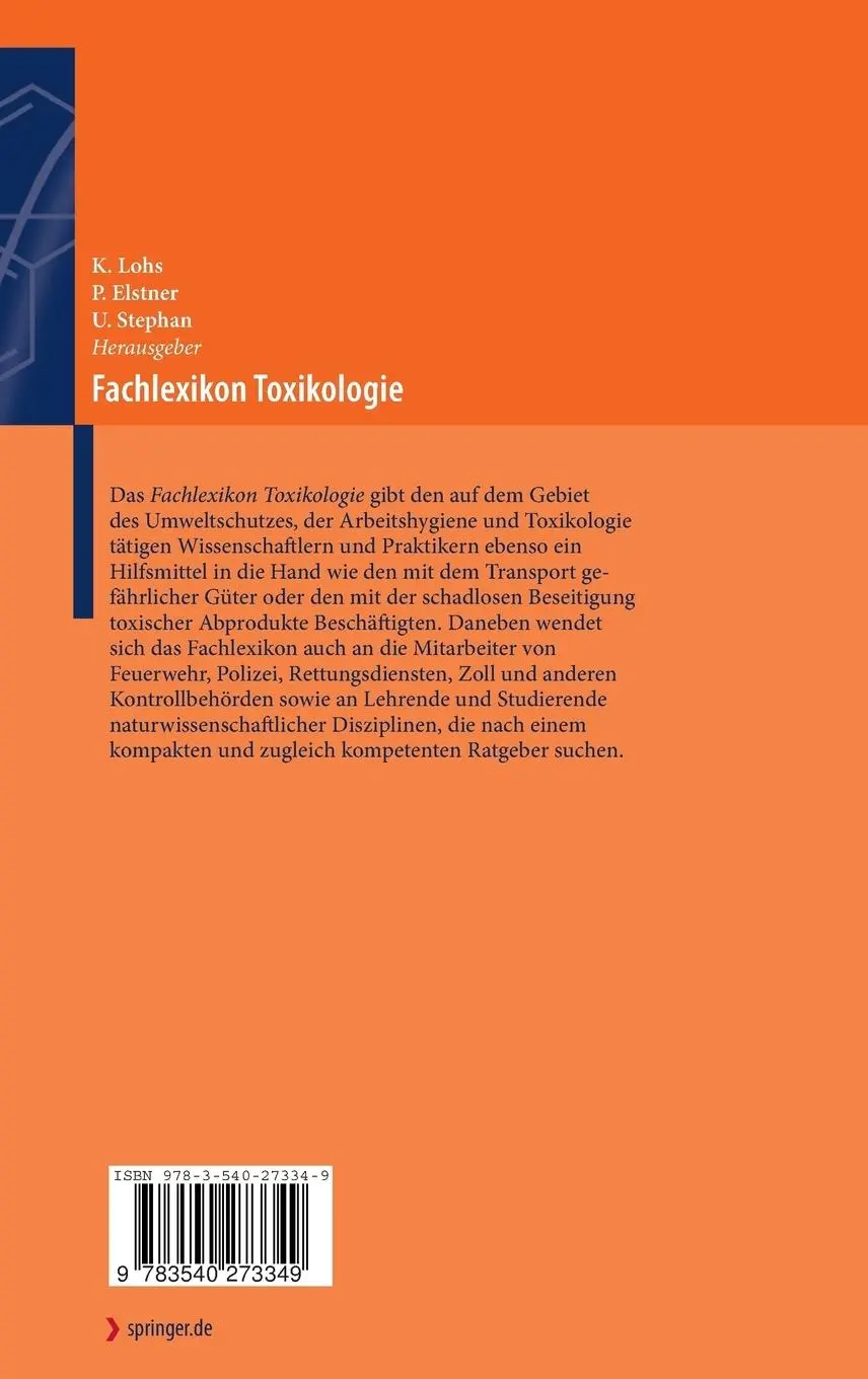 Rückseite: 9783540273349 | Fachlexikon Toxikologie | Karlheinz Lohs (u. a.) | Buch | xxxiii