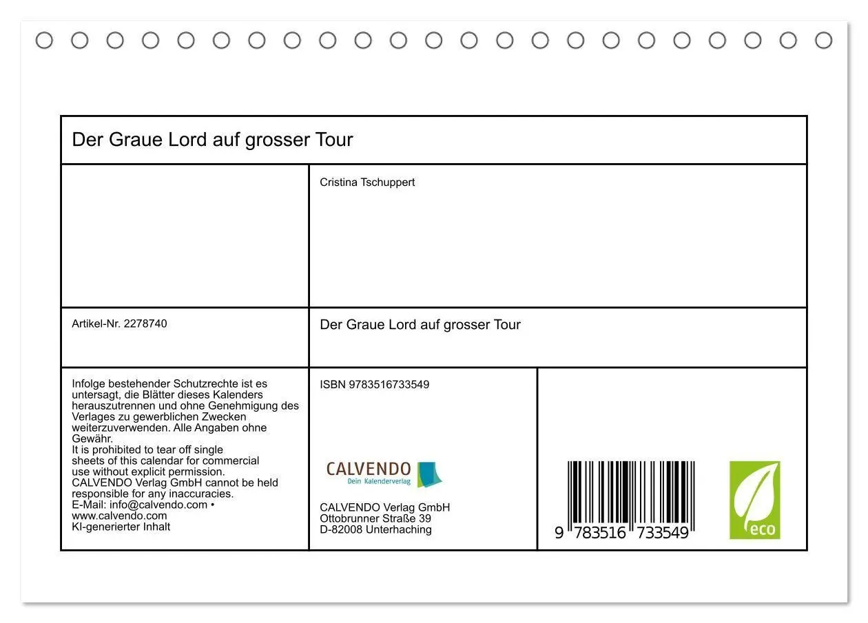 Bild: 9783516733549 | Der Graue Lord auf grosser Tour (Tischkalender 2026 DIN A5 quer),...