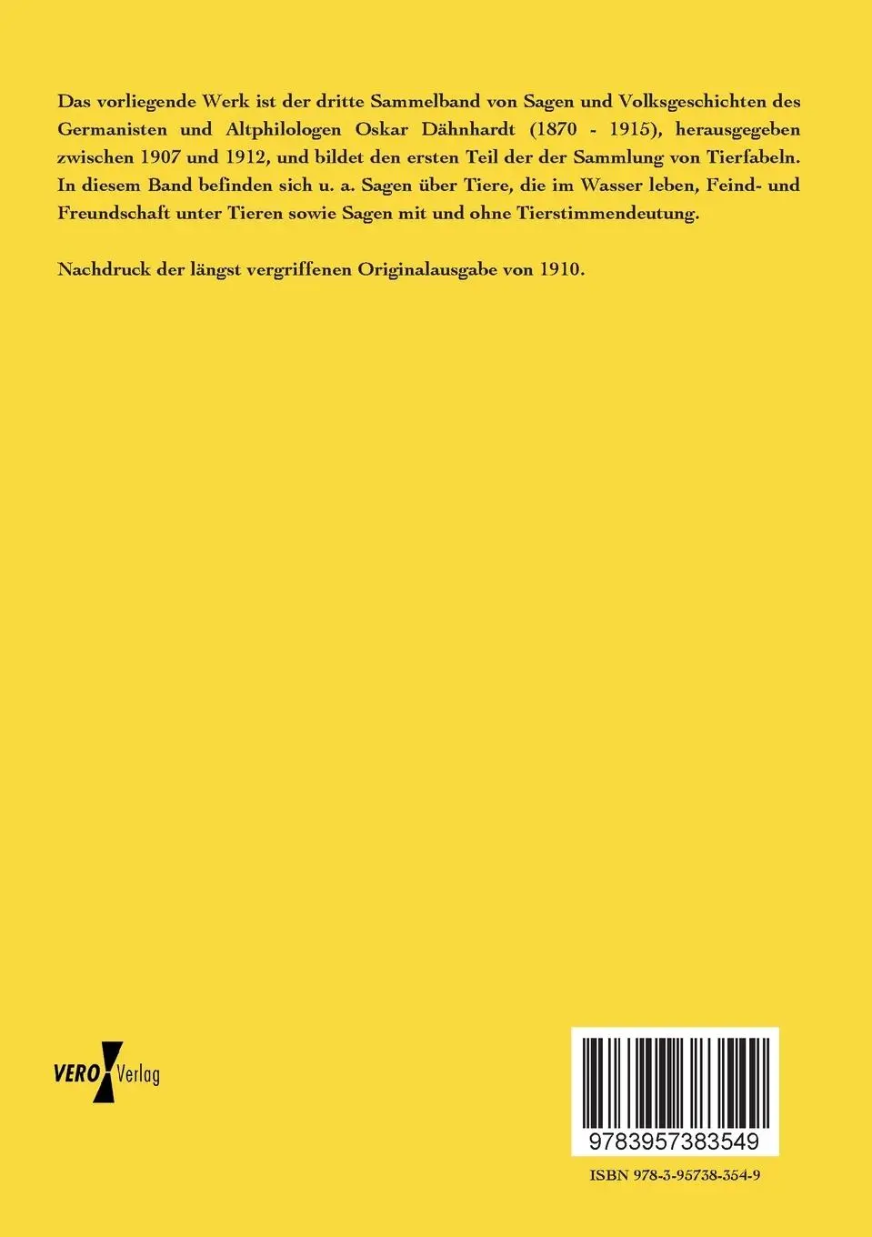 Rückseite: 9783957383549 | Natursagen | Band 3: Tiersagen, erster Teil | Oskar Dähnhardt | Buch