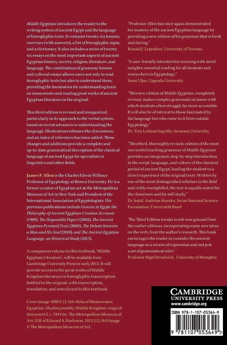 Rückseite: 9781107053649 | Middle Egyptian | James Allen | Buch | Englisch | 2014