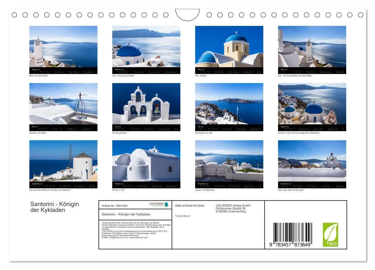 Bild: 9783457873649 | Santorini - Königin der Kykladen (Wandkalender 2026 DIN A4 quer),...