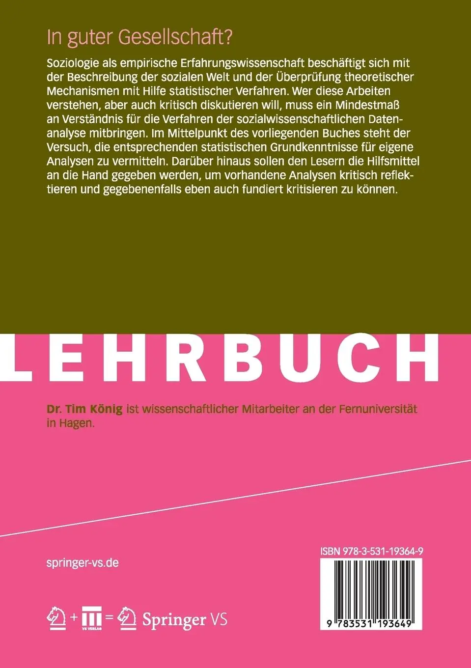 Rückseite: 9783531193649 | In guter Gesellschaft? | Tim König | Taschenbuch | Paperback | vi