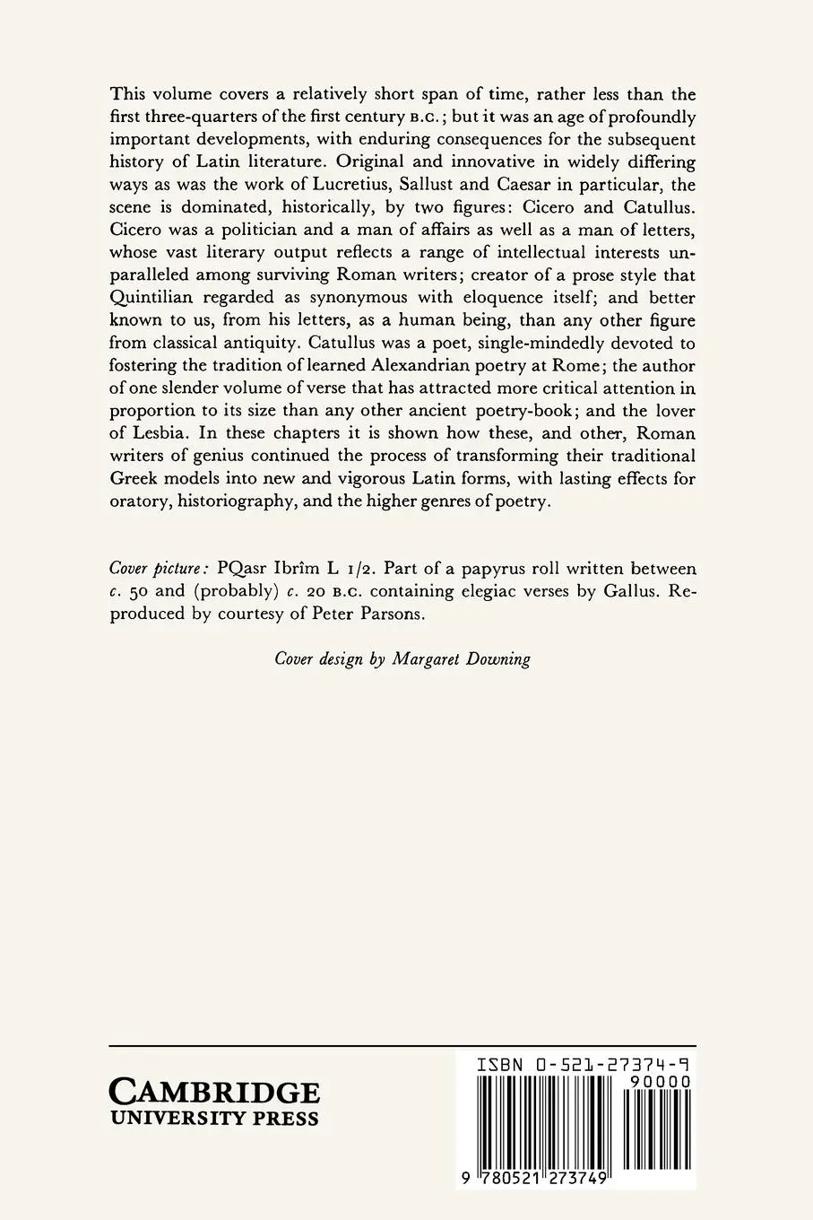 Rückseite: 9780521273749 | Late Republic | Volume 2 | E. J. Kenney (u. a.) | Taschenbuch | 1983