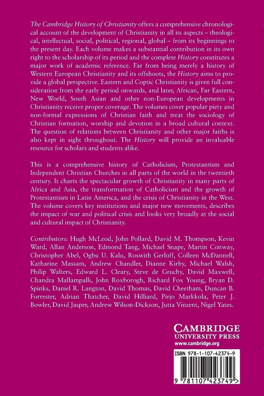 Rückseite: 9781107423749 | The Cambridge History of Christianity | Hugh Mcleod | Taschenbuch