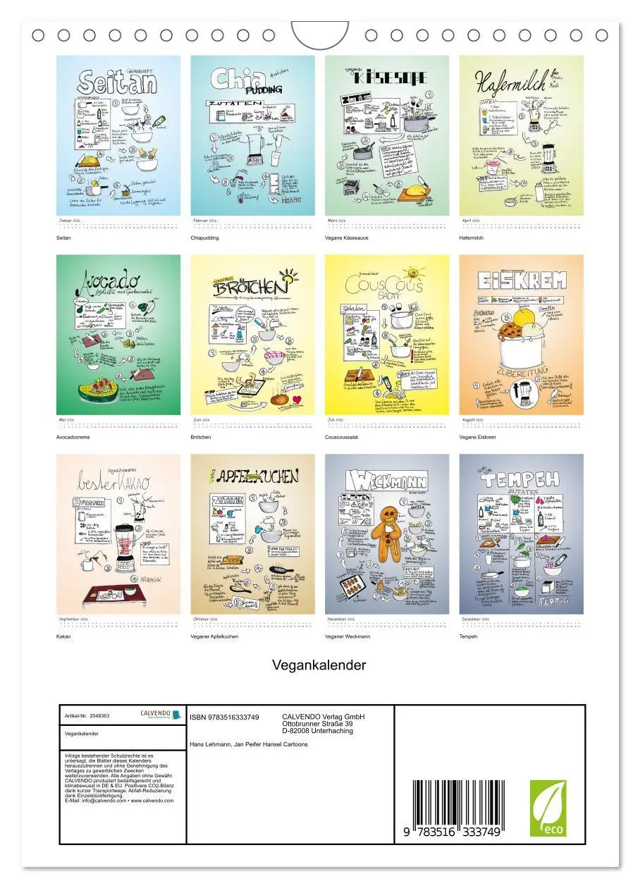 Bild: 9783516333749 | Vegankalender (Wandkalender 2026 DIN A4 hoch), CALVENDO Monatskalender