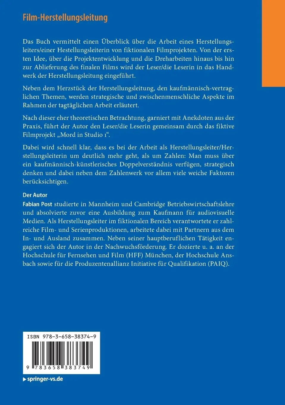 Rückseite: 9783658383749 | Film-Herstellungsleitung | Eine Einführung in die Praxis | Fabian Post