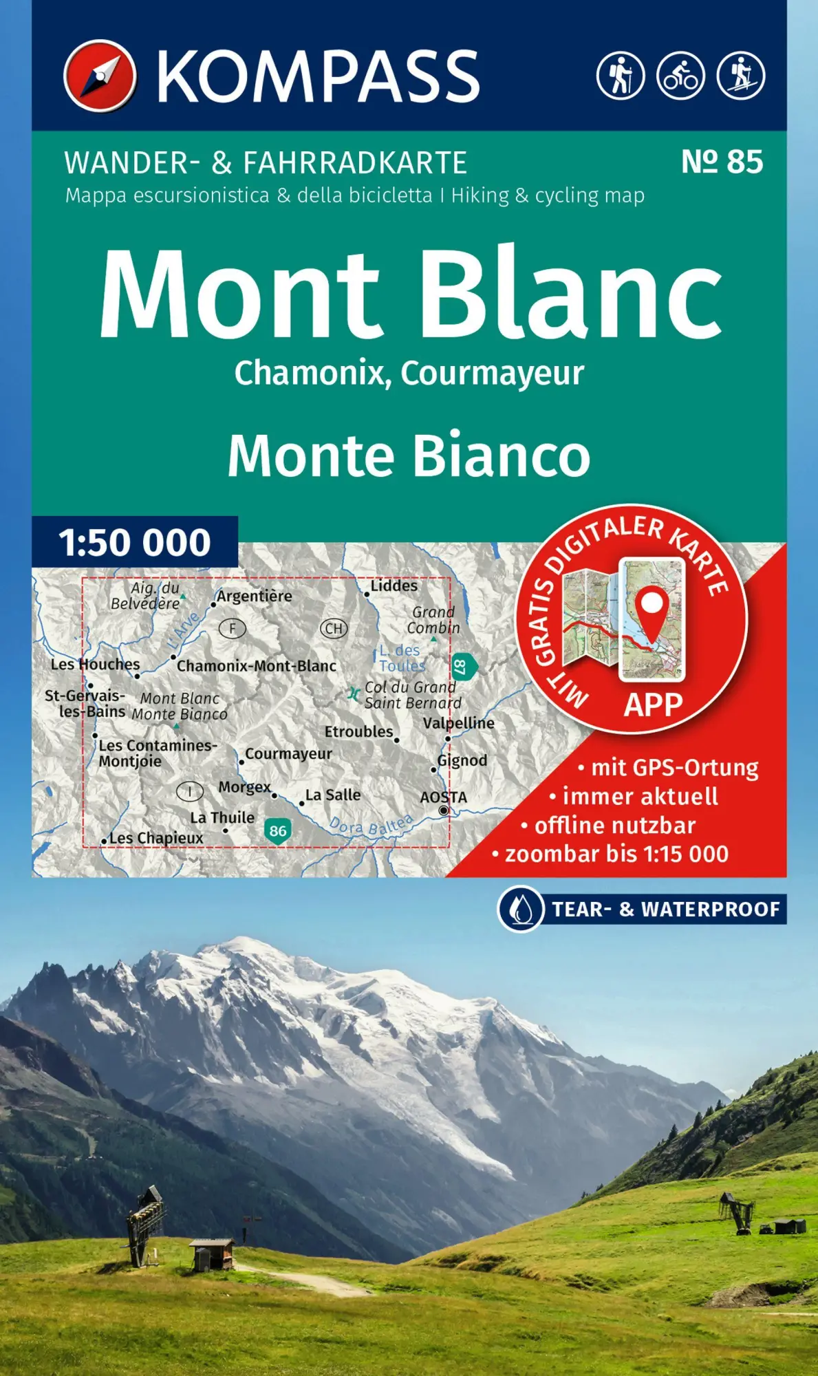 Cover: 9783991543749 | KOMPASS Wanderkarte 85 Mont Blanc / Monte Bianco 1:50.000 | 2025