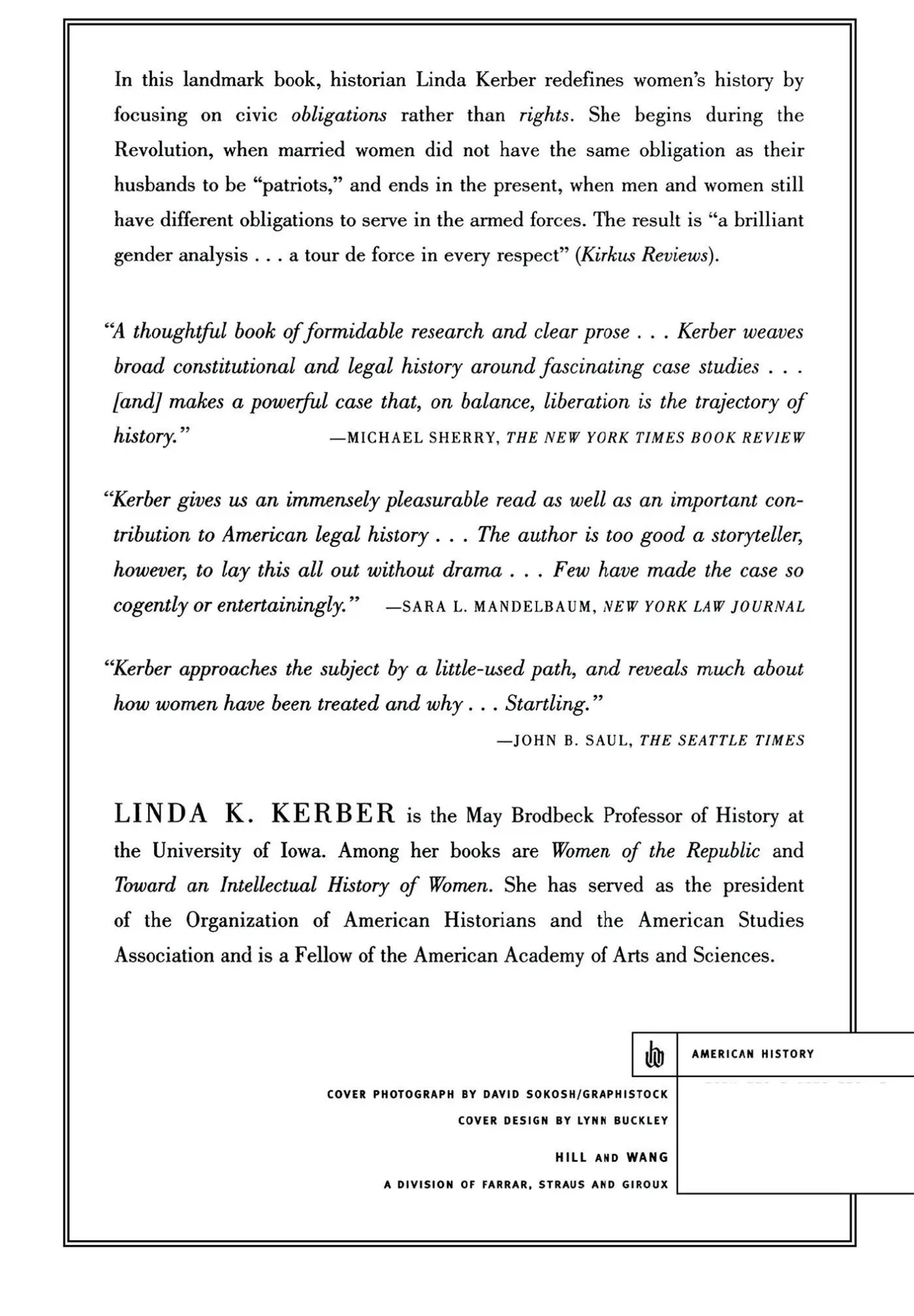 Rückseite: 9780809073849 | No Constitutional Right to Be Ladies | Linda K. Kerber | Taschenbuch