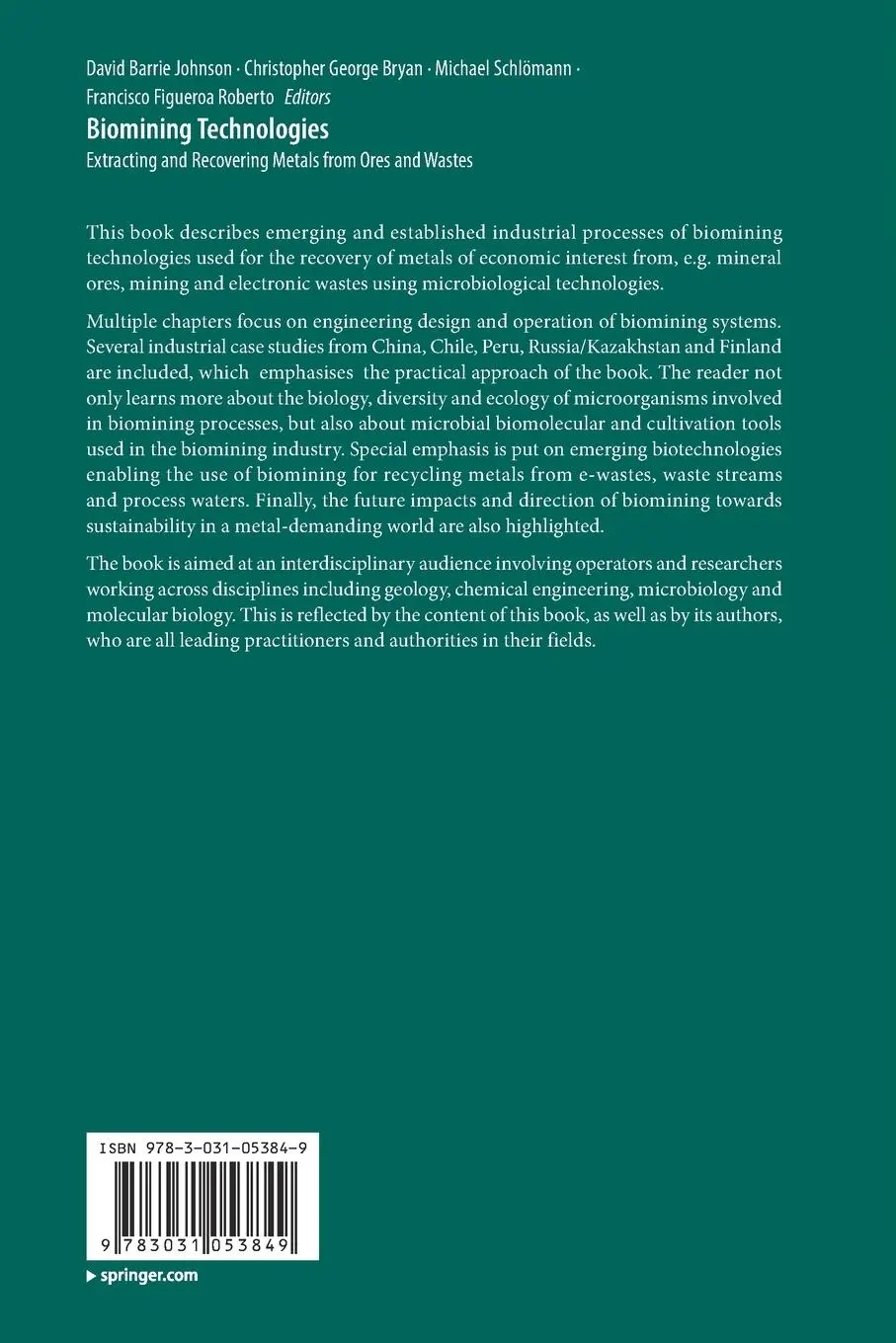 Rückseite: 9783031053849 | Biomining Technologies | David Barrie Johnson (u. a.) | Taschenbuch