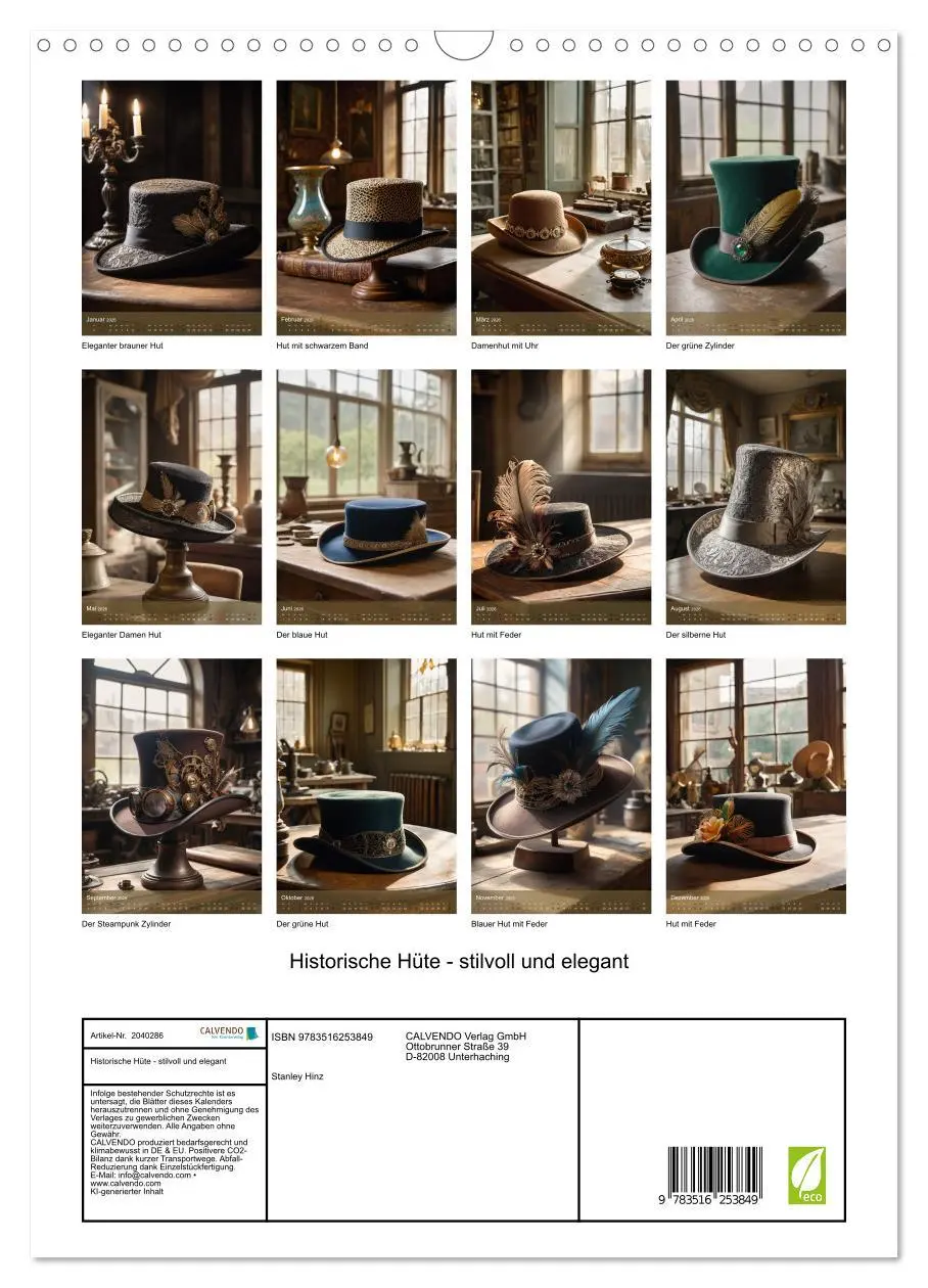 Bild: 9783516253849 | Historische Hüte - stilvoll und elegant (Wandkalender 2026 DIN A3...