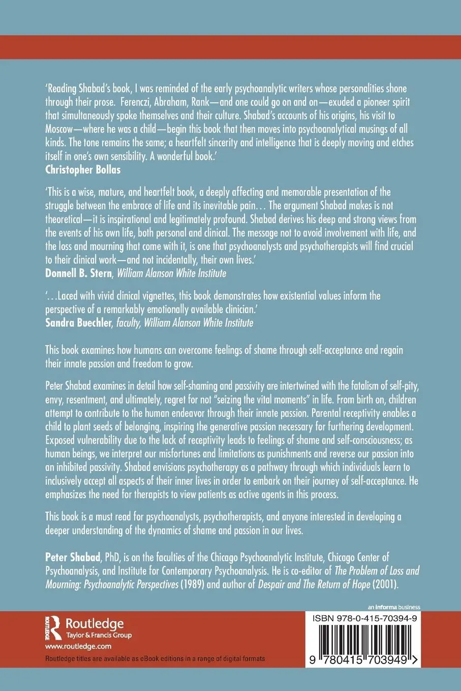 Rückseite: 9780415703949 | Passion, Shame, and the Freedom to Become | Peter Shabad | Taschenbuch