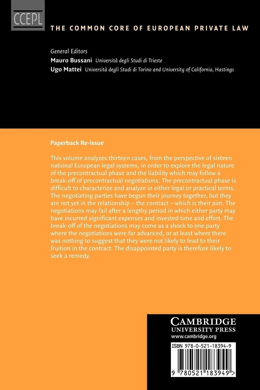 Rückseite: 9780521183949 | Precontractual Liability in European Private Law | Cartwright (u. a.)