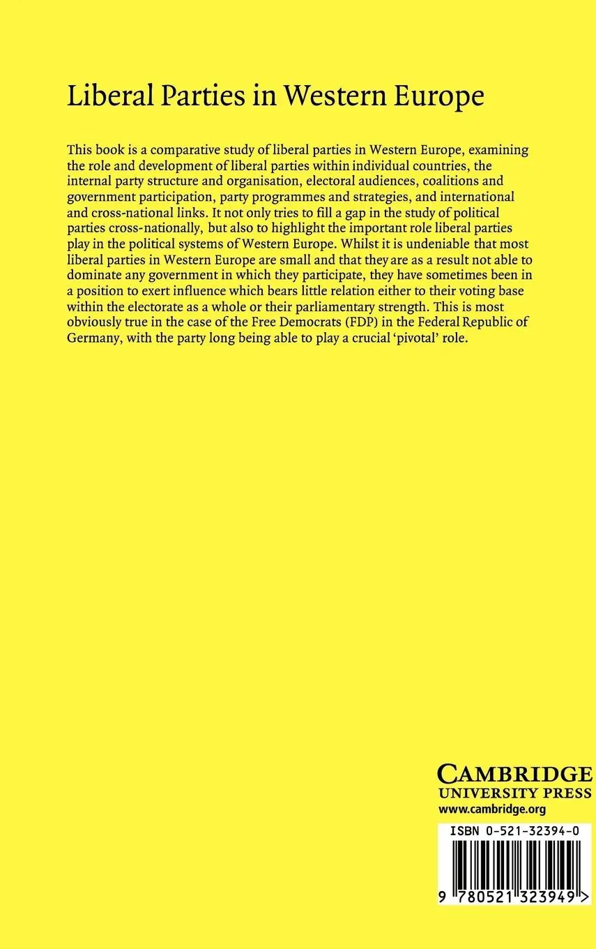 Rückseite: 9780521323949 | Liberal Parties in Western Europe | Emil J. Kirchner (u. a.) | Buch
