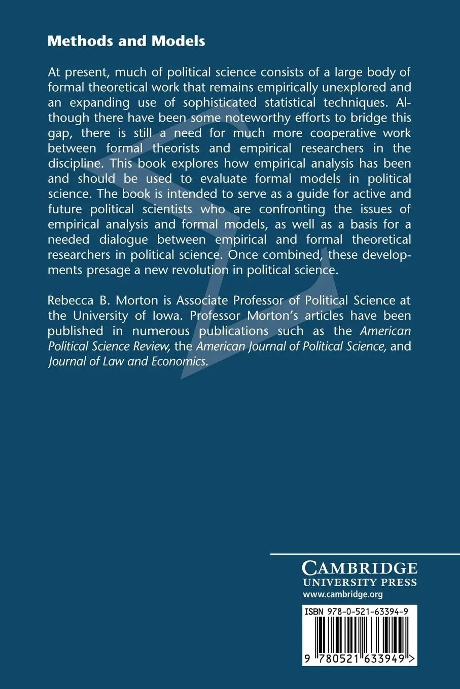Rückseite: 9780521633949 | Methods and Models | Rebecca B. Morton (u. a.) | Taschenbuch | 2008