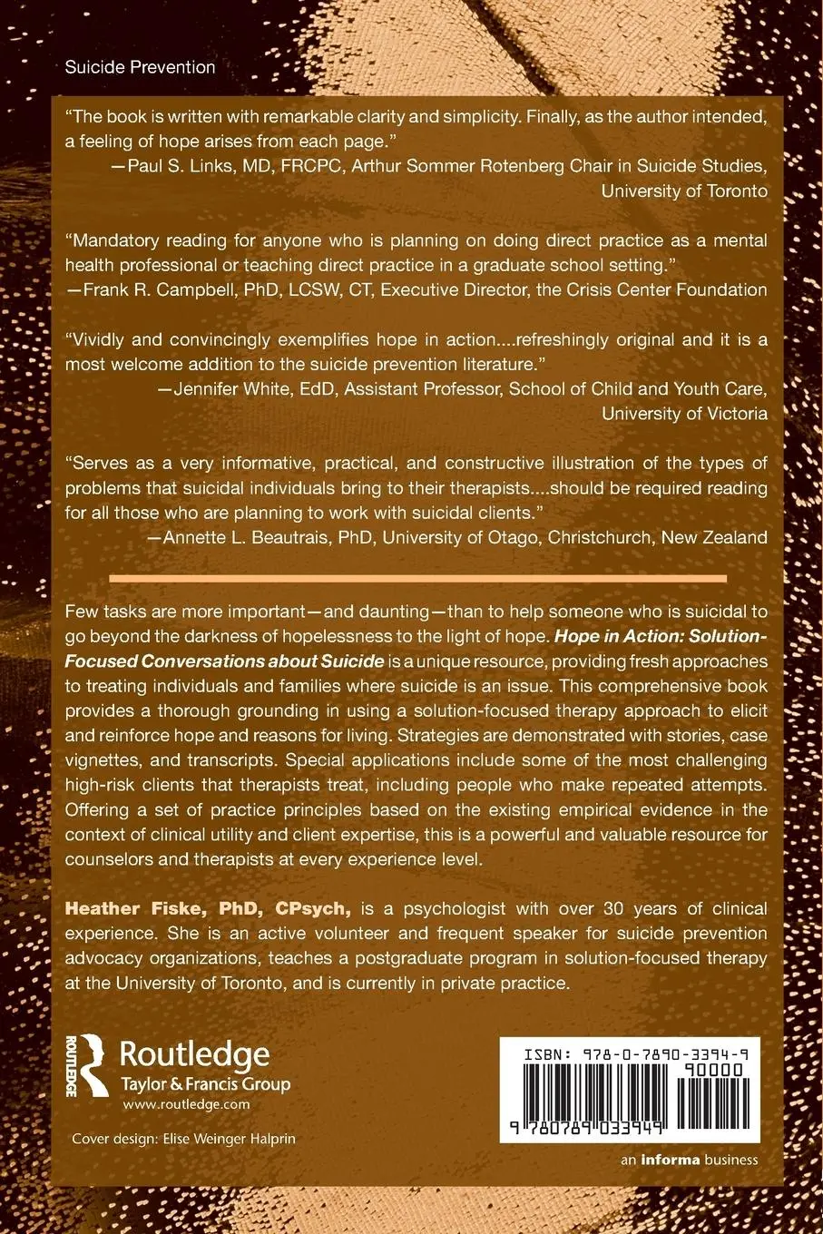 Rückseite: 9780789033949 | Hope in Action | Solution-Focused Conversations About Suicide | Fiske