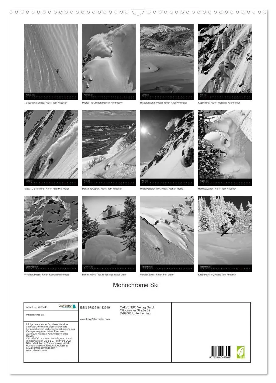 Bild: 9783516483949 | Monochrome Ski (Wandkalender 2026 DIN A2 hoch), CALVENDO...