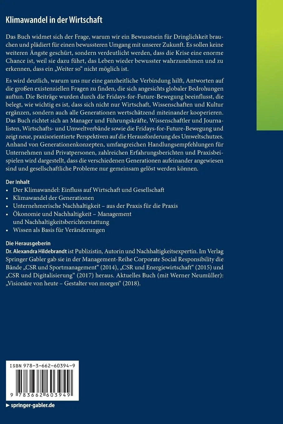 Rückseite: 9783662603949 | Klimawandel in der Wirtschaft | Alexandra Hildebrandt | Taschenbuch