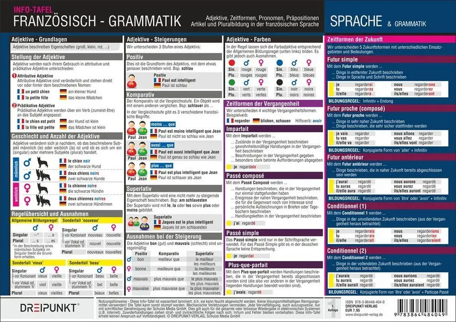 Cover: 9783864484049 | Französisch - Grammatik, Info-Tafel | Michael Schulze | Poster | 2 S.